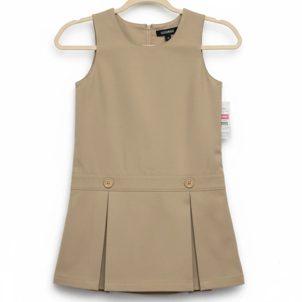 George Girls Khaki Uniform Jumper‎ Dress Pleated School Kids Size 6X NEW